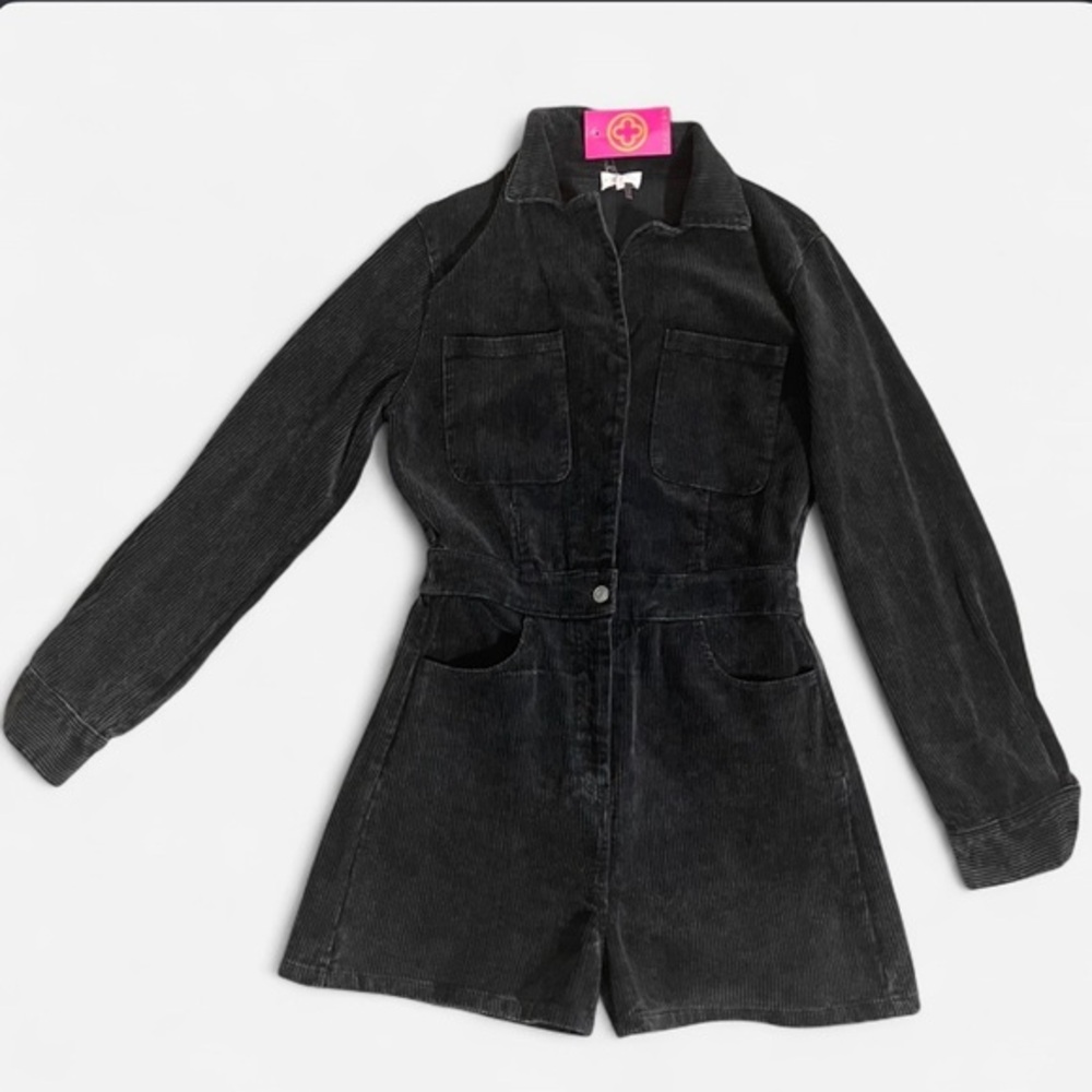 NWT - Entro Corduroy Button-Front Black Romper